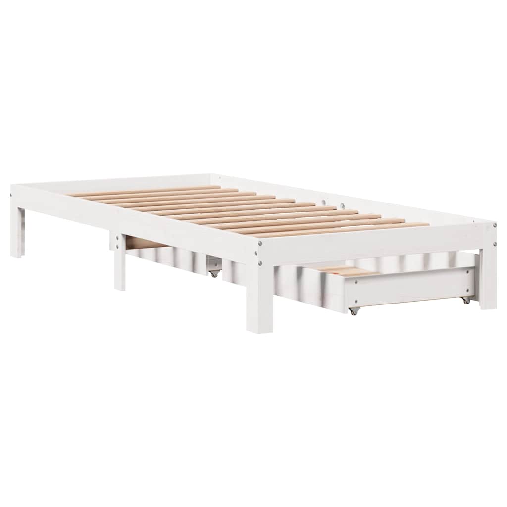 vidaXL Rama łóżka z szufladami, biała, 90x200 cm, lite drewno sosnowe