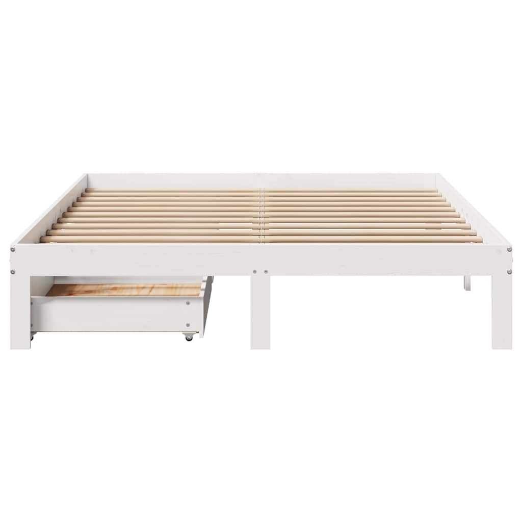 vidaXL Rama łóżka z szufladami, biała, 150x200 cm, sosnowa