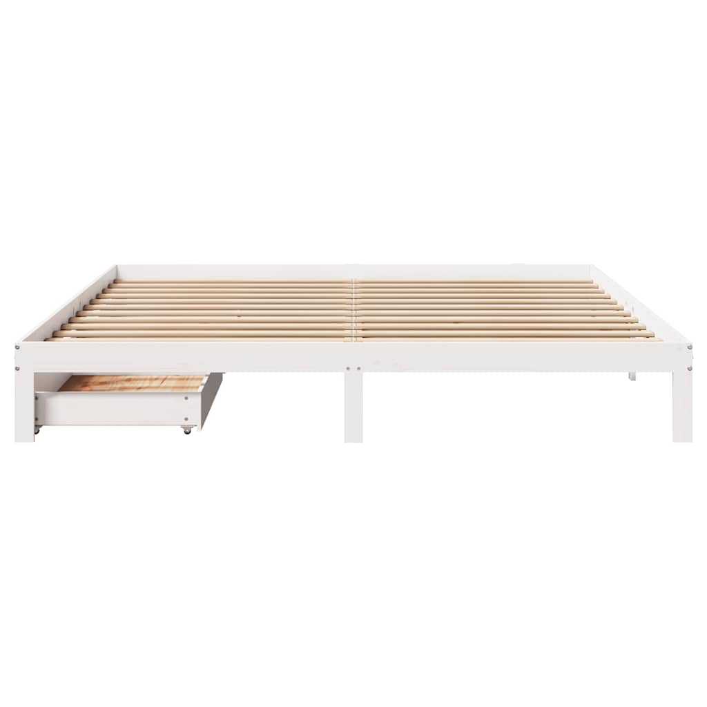 vidaXL Rama łóżka z szufladami, biała, 180x200 cm, lite drewno sosnowe
