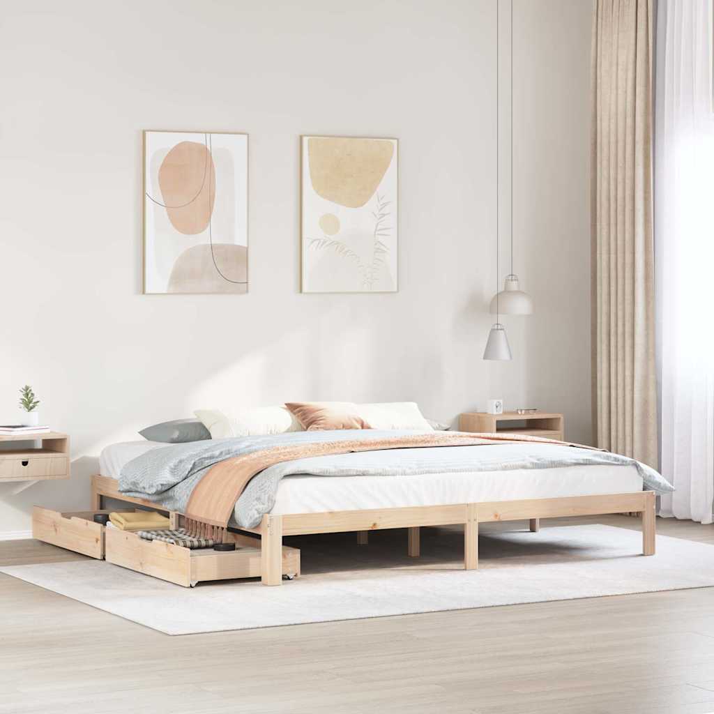 vidaXL Rama łóżka z szufladami, 200x200 cm, lite drewno sosnowe