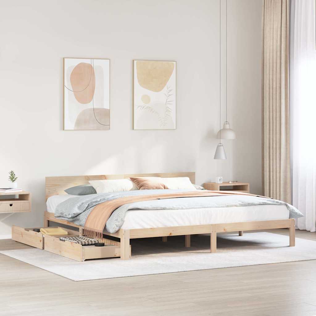 vidaXL Rama łóżka z szufladami, 200x200 cm, lite drewno sosnowe