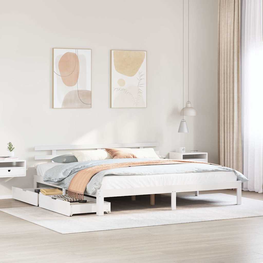 vidaXL Rama łóżka z szufladami, biała, 180x200 cm, lite drewno sosnowe