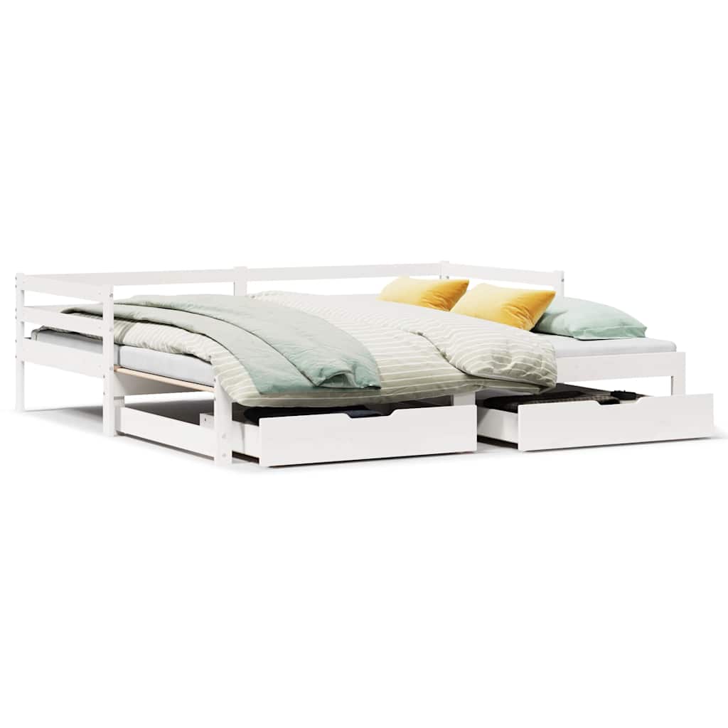 vidaXL Sofa rozsuwana z szufladami, bez materaca, białe, 90x190 cm