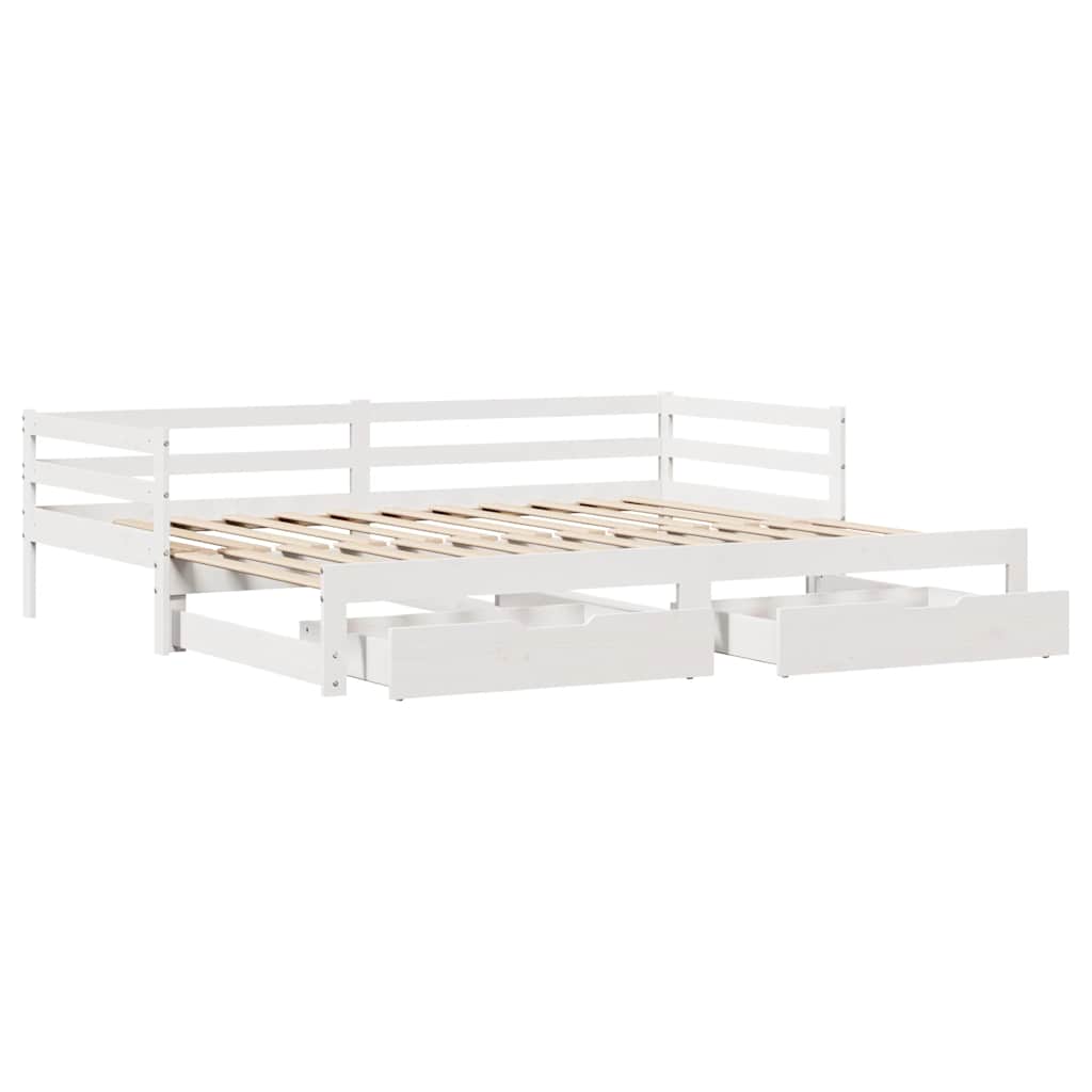 vidaXL Sofa rozsuwana z szufladami, bez materaca, białe, 90x190 cm
