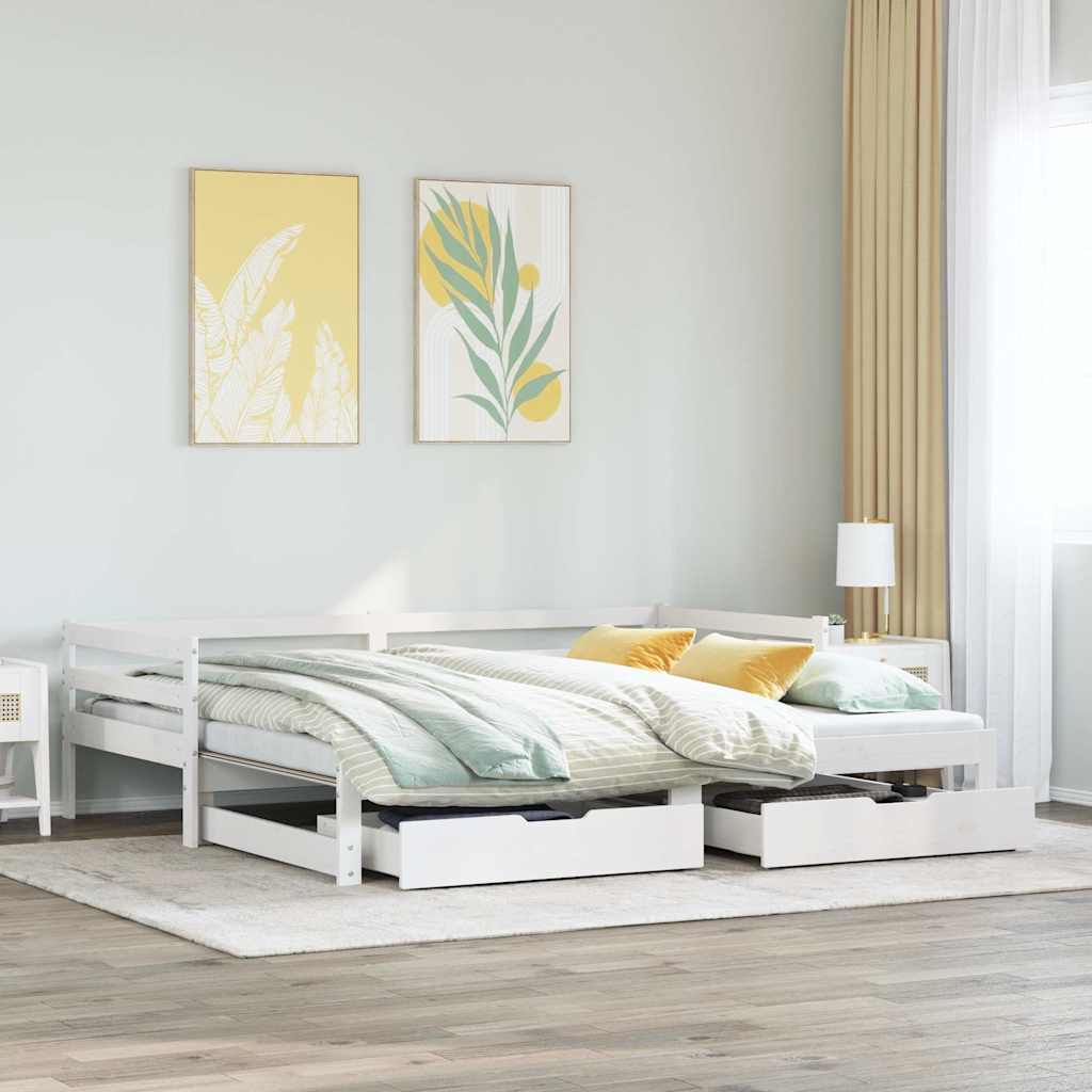 vidaXL Sofa rozsuwana z szufladami, bez materaca, białe, 90x190 cm