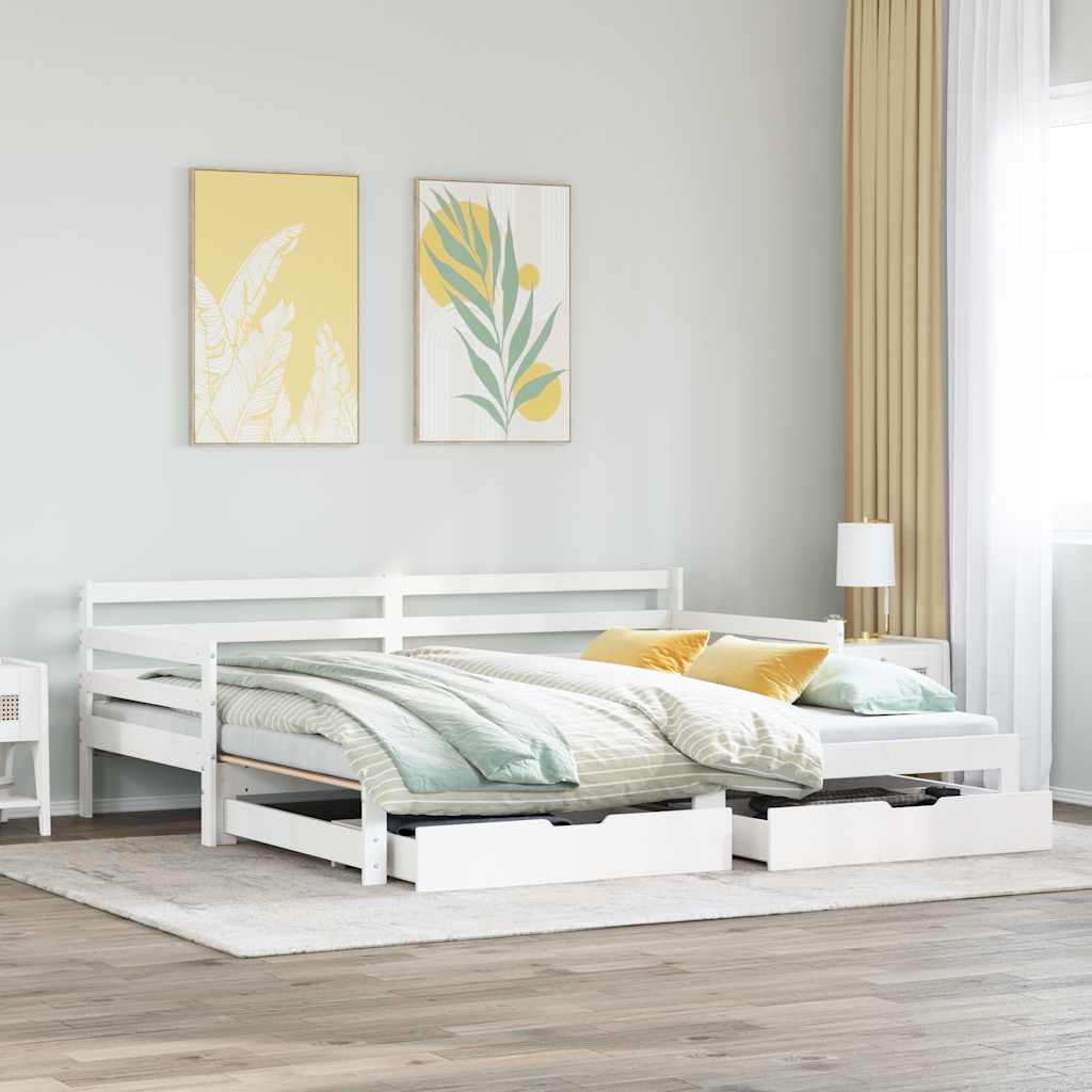 vidaXL Łóżko dzienne z szufladami, białe, 90x200 cm, drewno sosnowe