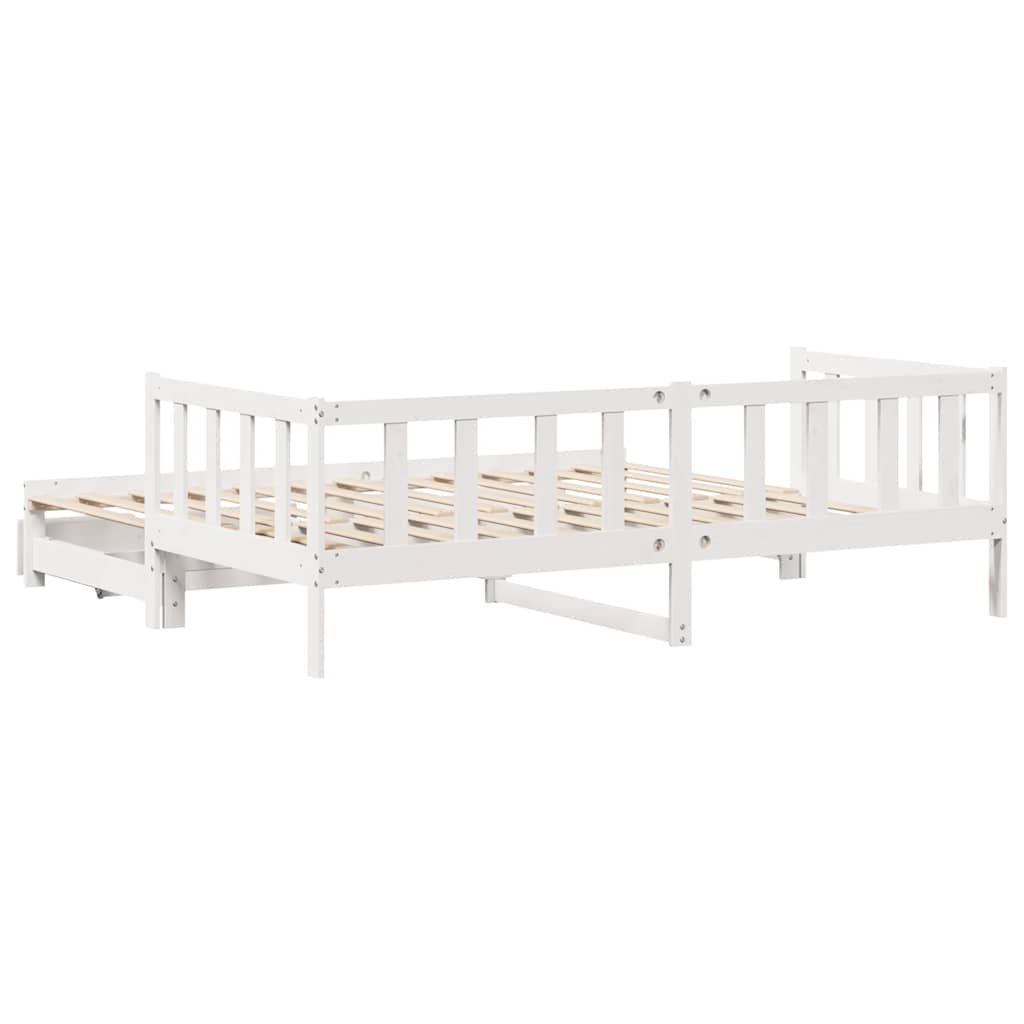 vidaXL Sofa rozsuwana z szufladami, bez materaca, białe, 90x200 cm