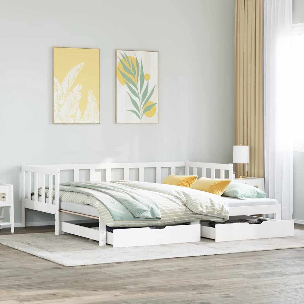 vidaXL Sofa rozsuwana z szufladami, bez materaca, białe, 90x200 cm