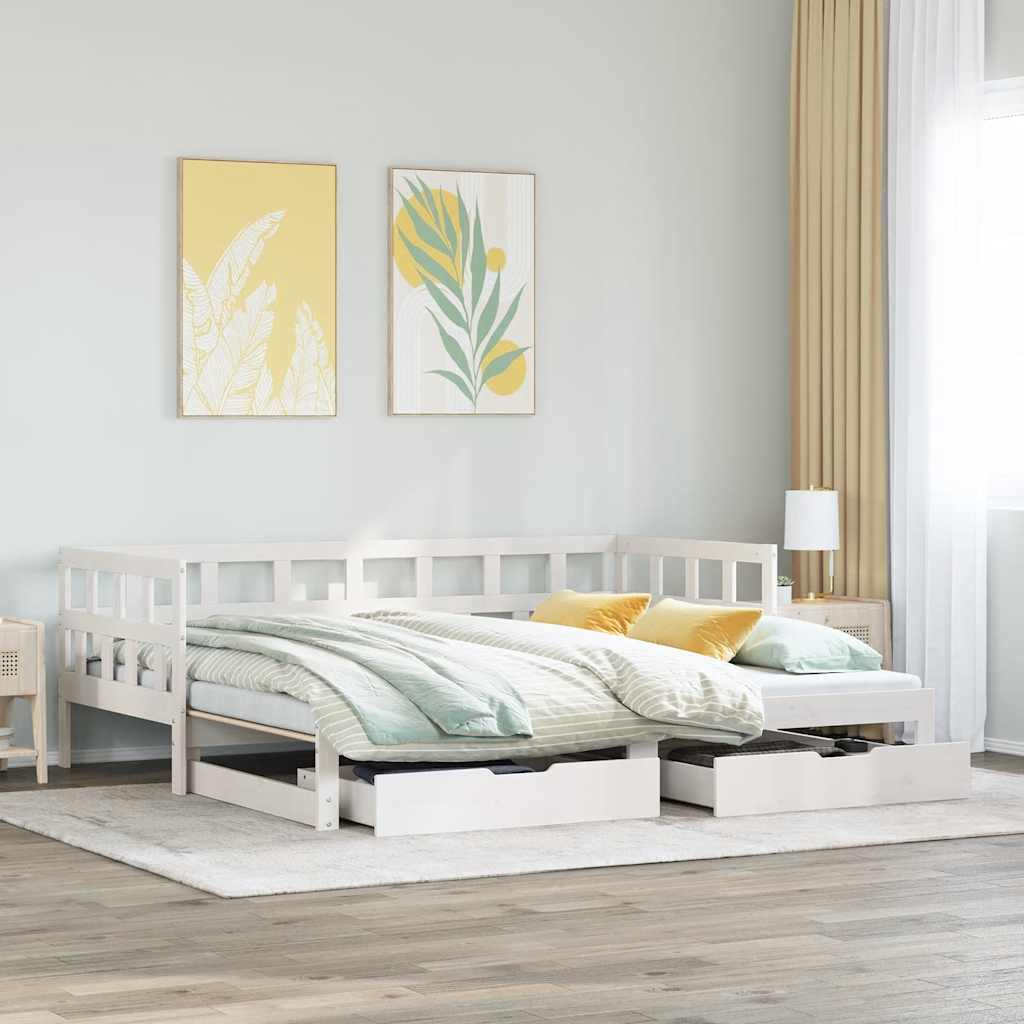 vidaXL Sofa rozsuwana z szufladami, bez materaca, białe, 90x200 cm