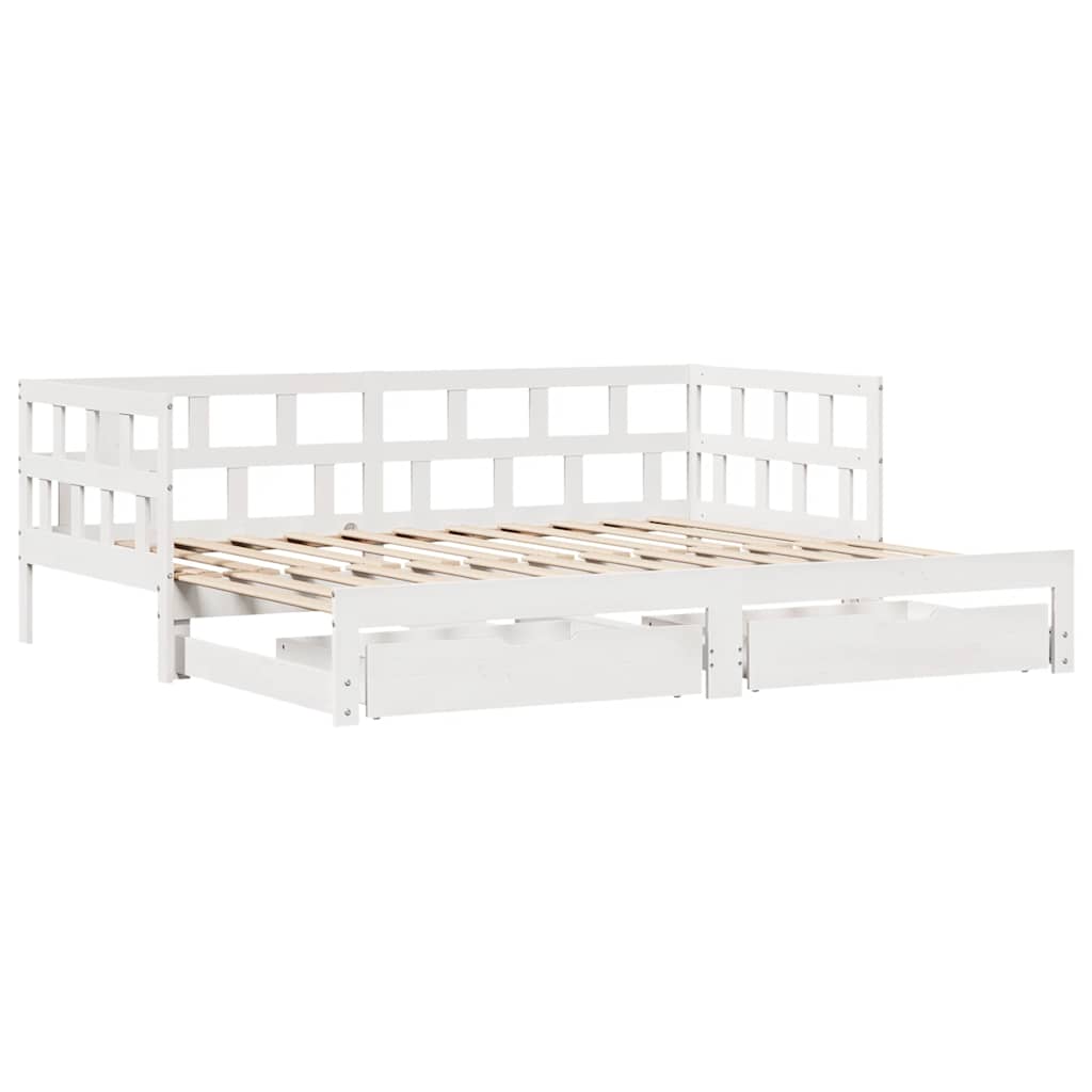 vidaXL Sofa rozsuwana z szufladami, bez materaca, białe, 90x190 cm