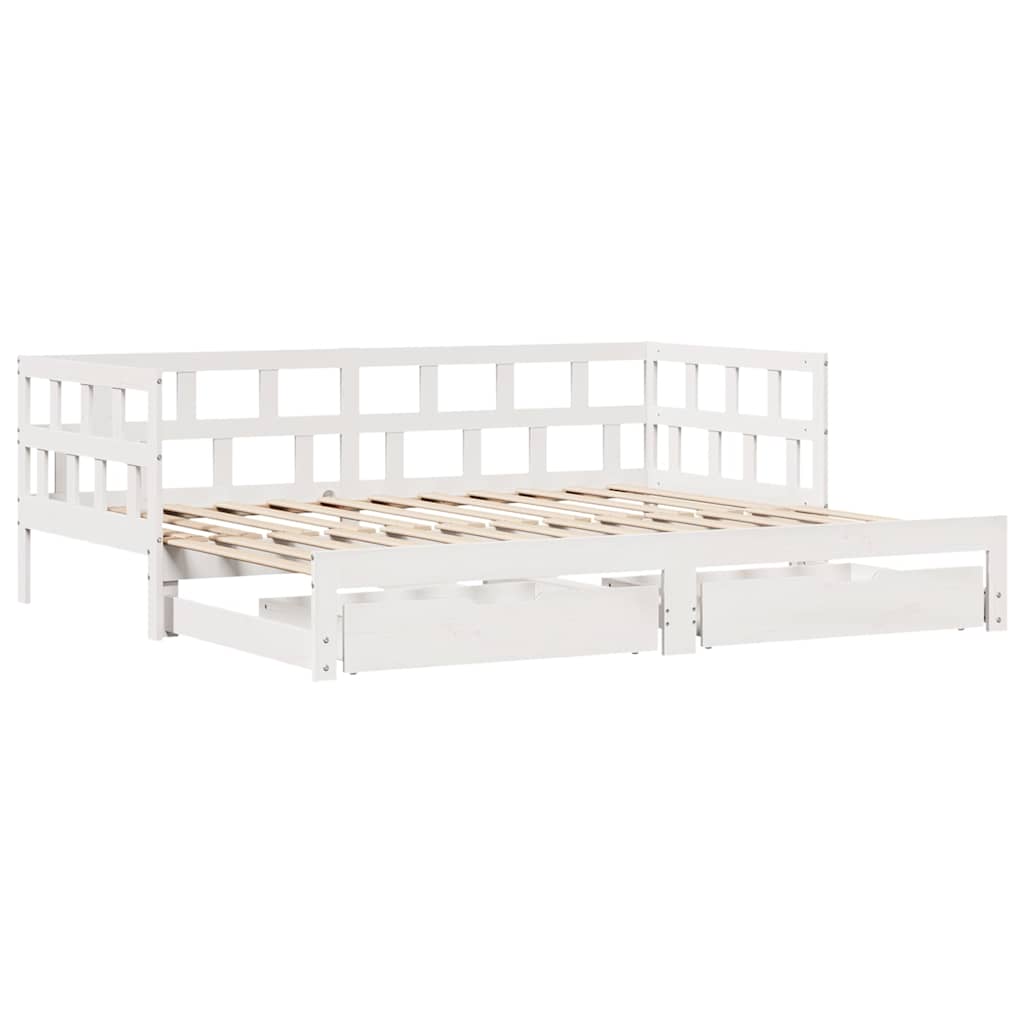 vidaXL Sofa rozsuwana z szufladami, bez materaca, białe, 90x200 cm
