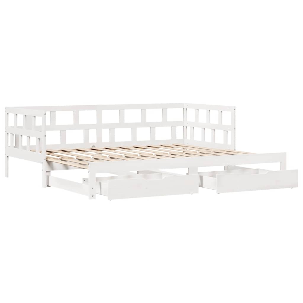 vidaXL Sofa rozsuwana z szufladami, bez materaca, białe, 90x200 cm