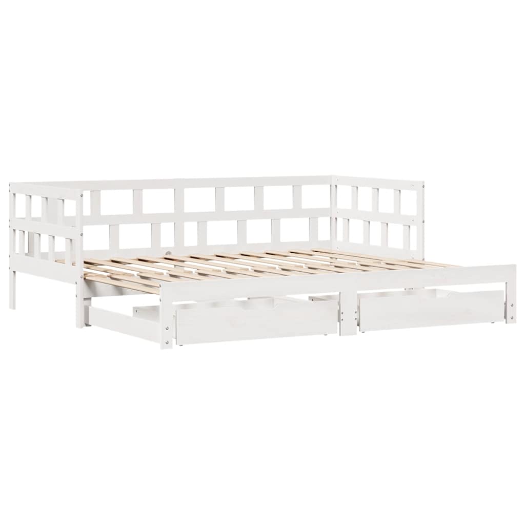vidaXL Sofa rozsuwana z szufladami, bez materaca, białe, 90x190 cm