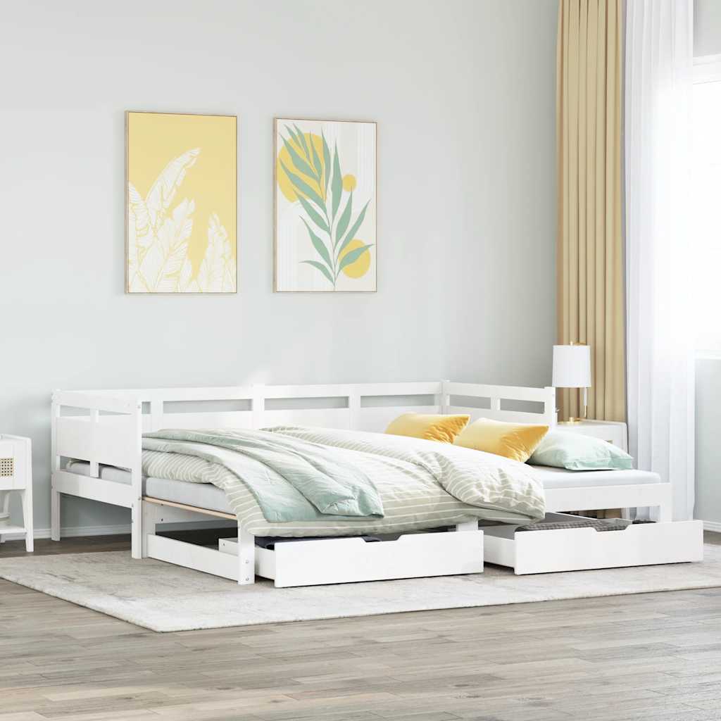 vidaXL Sofa rozsuwana z szufladami, bez materaca, białe, 90x200 cm