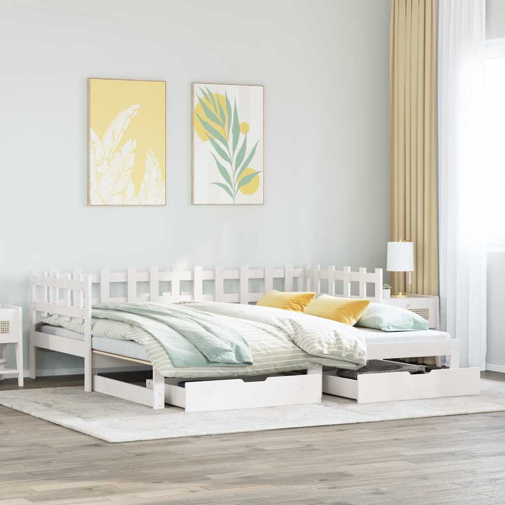 vidaXL Sofa rozsuwana z szufladami, bez materaca, białe, 80x200 cm