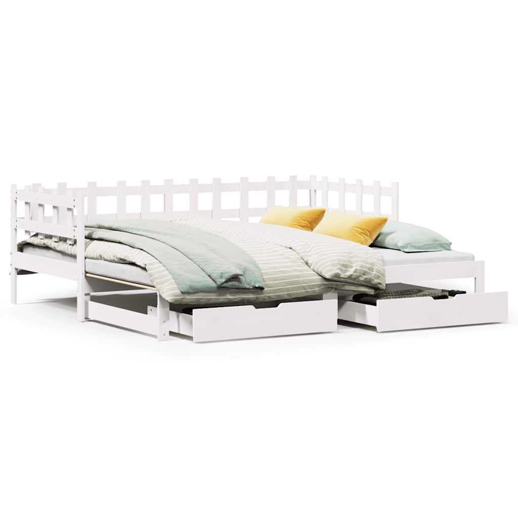 vidaXL Sofa rozsuwana z szufladami, bez materaca, białe, 90x200 cm
