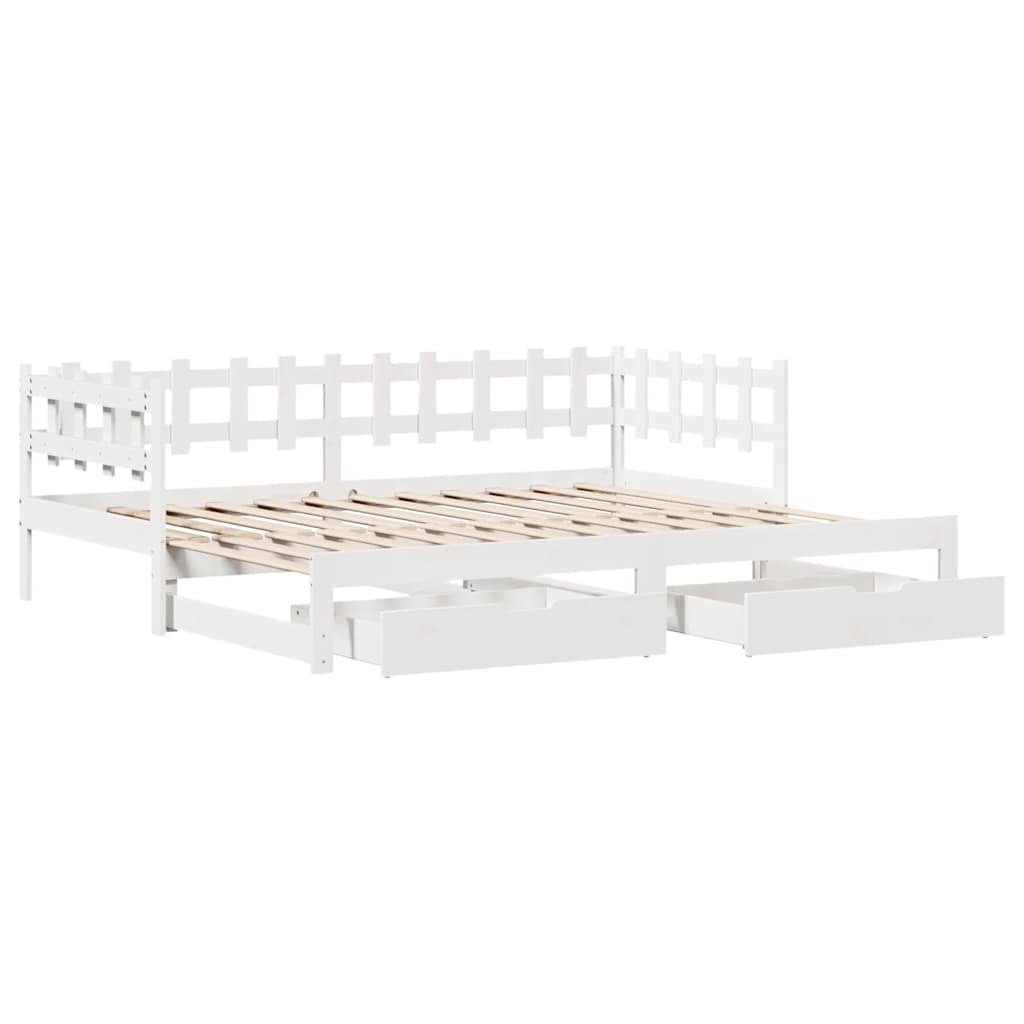 vidaXL Sofa rozsuwana z szufladami, bez materaca, białe, 90x200 cm