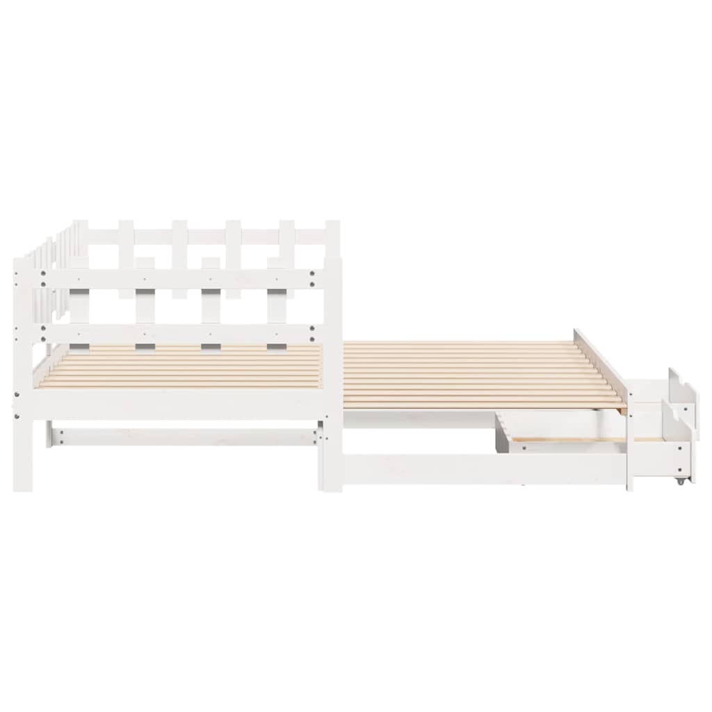 vidaXL Sofa rozsuwana z szufladami, bez materaca, białe, 90x200 cm