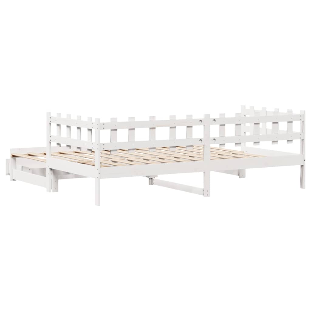 vidaXL Sofa rozsuwana z szufladami, bez materaca, białe, 90x200 cm
