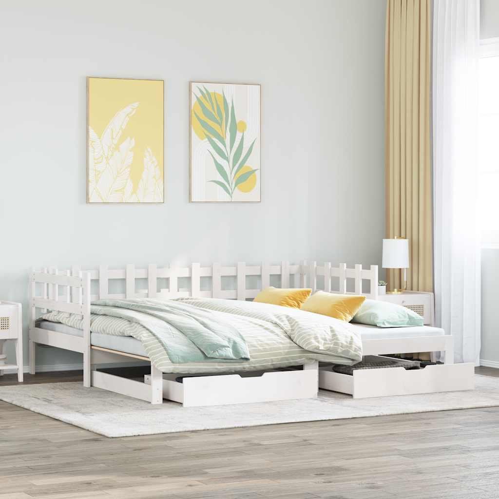 vidaXL Sofa rozsuwana z szufladami, bez materaca, białe, 90x200 cm