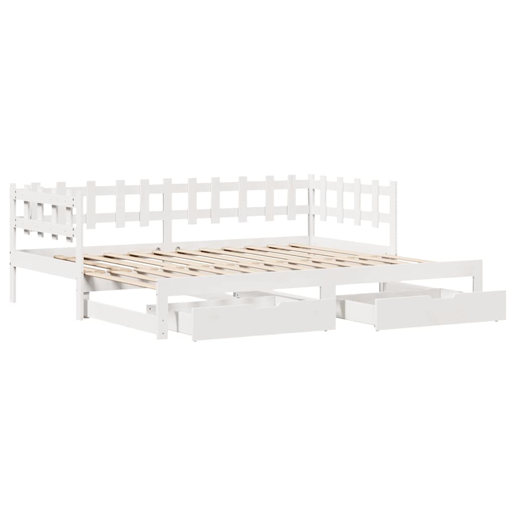 vidaXL Sofa rozsuwana z szufladami, bez materaca, białe, 90x190 cm