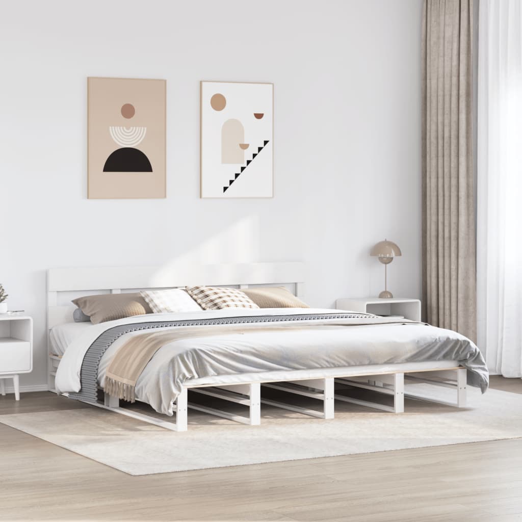 vidaXL Łóżko bez materaca, białe, 200x200 cm, lite drewno sosnowe