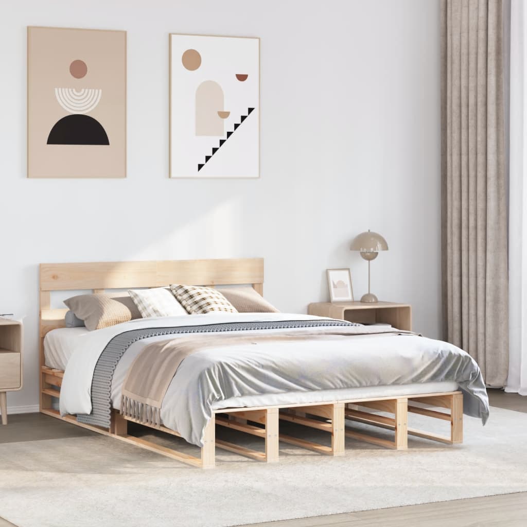 vidaXL Rama łóżka bez materaca, 135x190 cm, lite drewno sosnowe