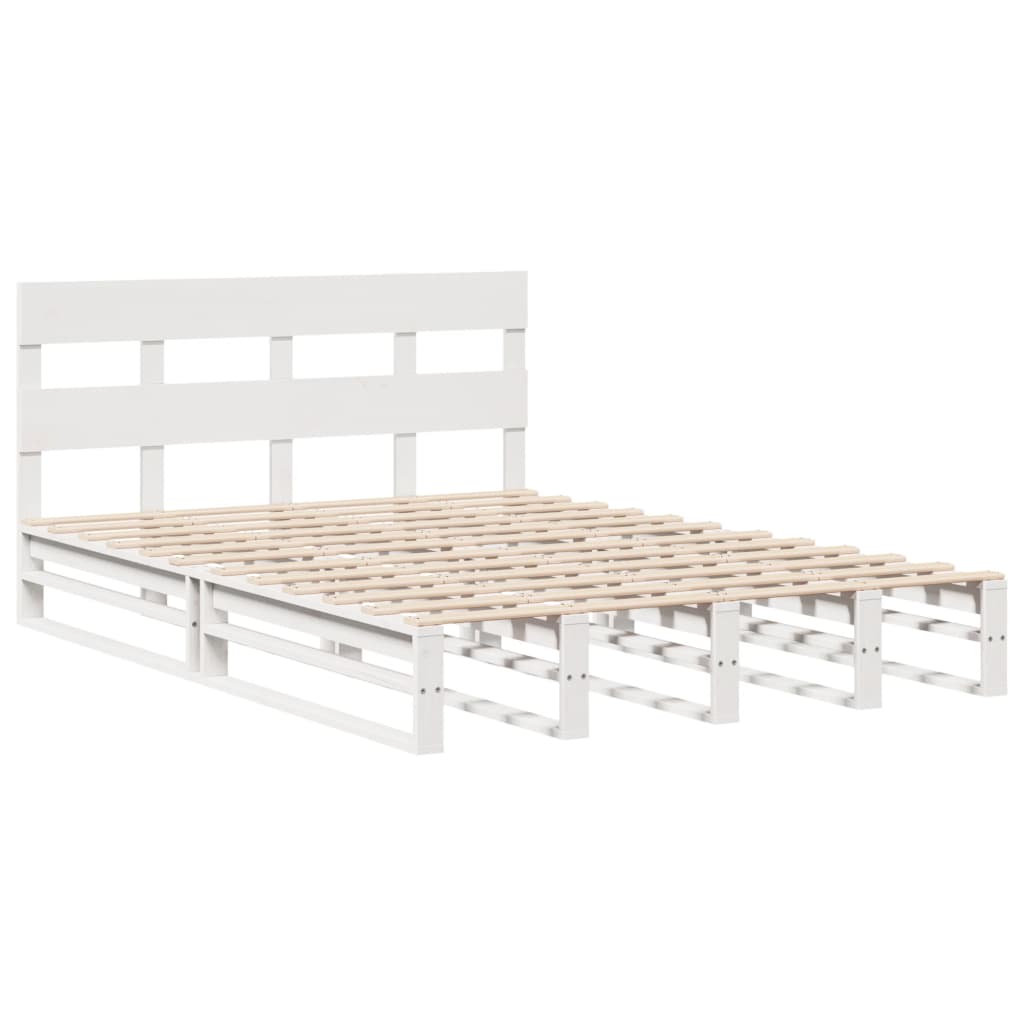vidaXL Rama łóżka bez materaca, biała, 135x190 cm, lite drewno sosnowe