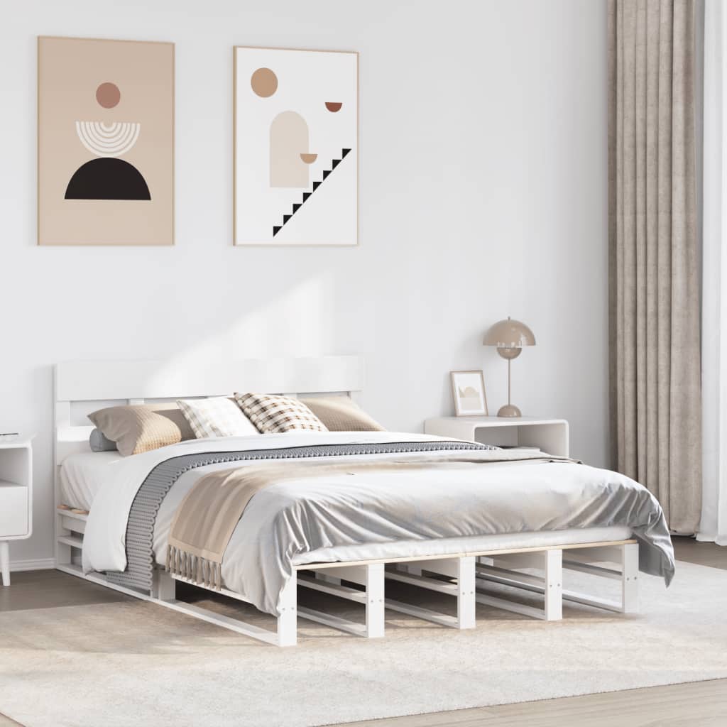 vidaXL Rama łóżka bez materaca, biała, 140x190 cm, lite drewno sosnowe
