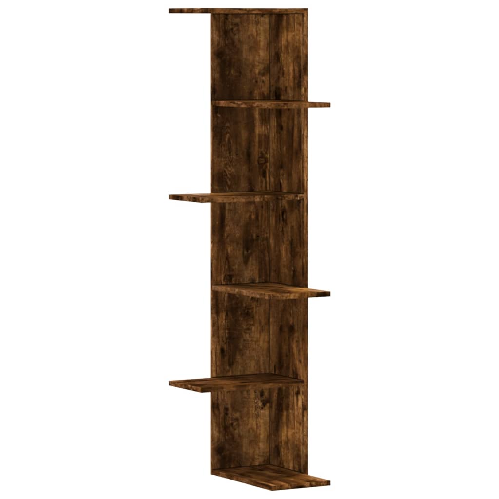 vidaXL Narożna półka ścienna, przydymiony dąb, 36,5x36,5x140 cm
