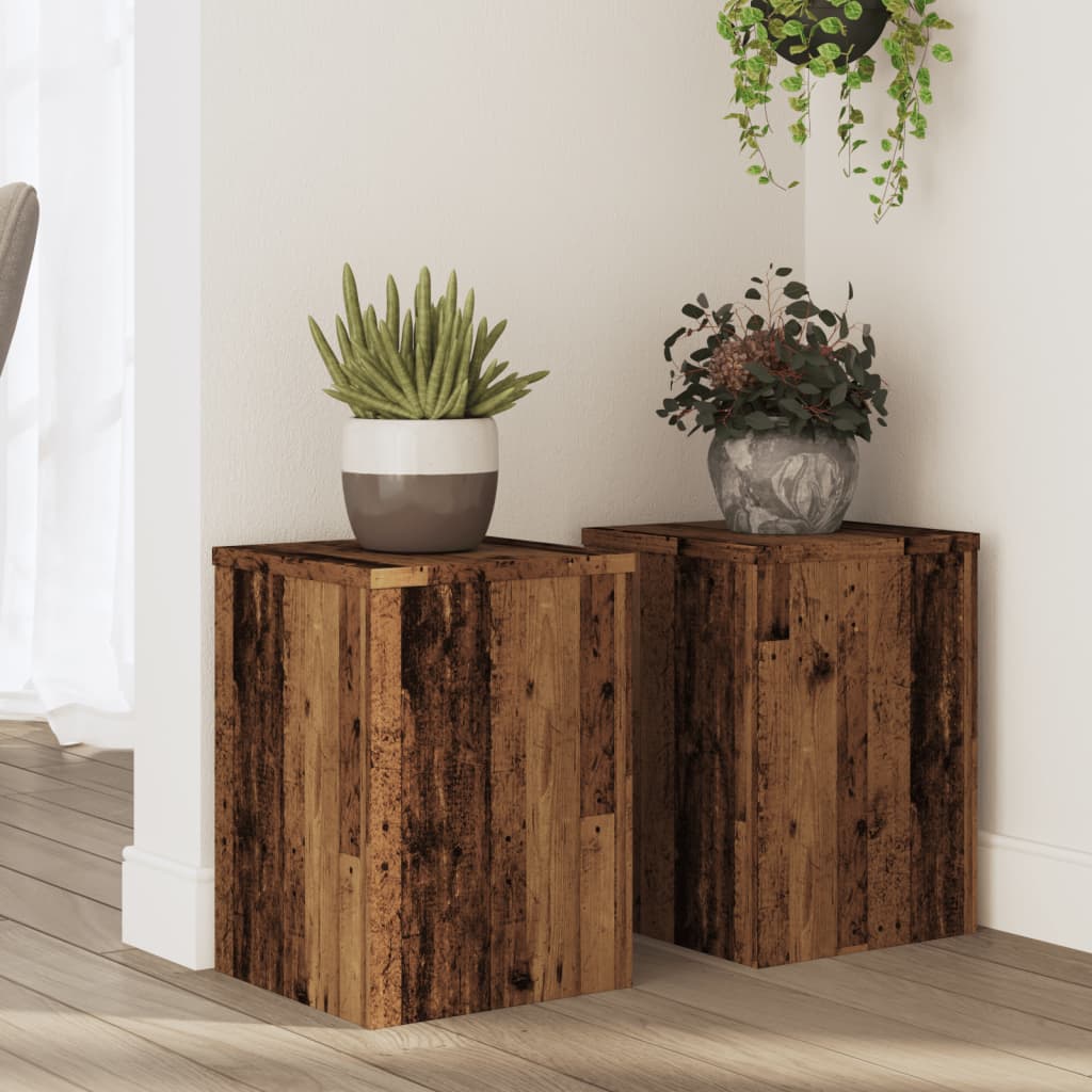 vidaXL Podstawki pod doniczki, 2 szt., stare drewno, 25x25x35 cm
