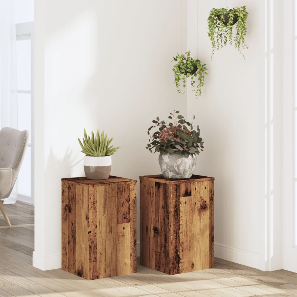 vidaXL Podstawki pod doniczki, 2 szt., stare drewno, 30x30x50 cm