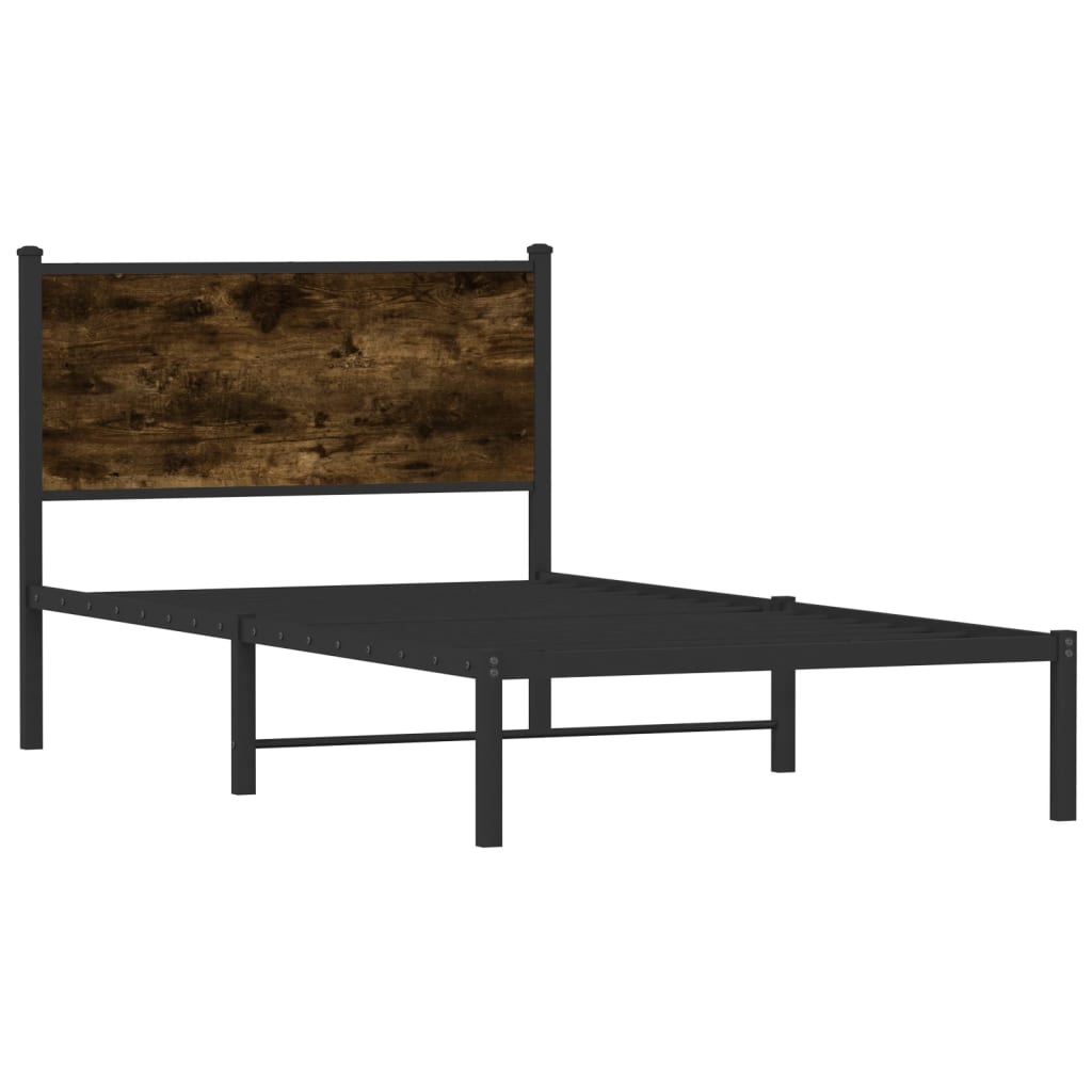 vidaXL Metalowa rama łóżka, bez materaca, przydymiony dąb, 107x203 cm