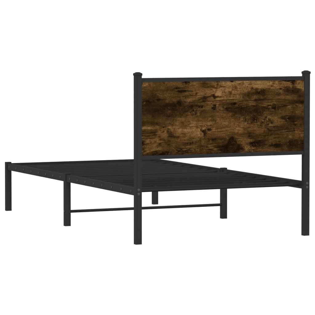 vidaXL Metalowa rama łóżka, bez materaca, przydymiony dąb, 107x203 cm