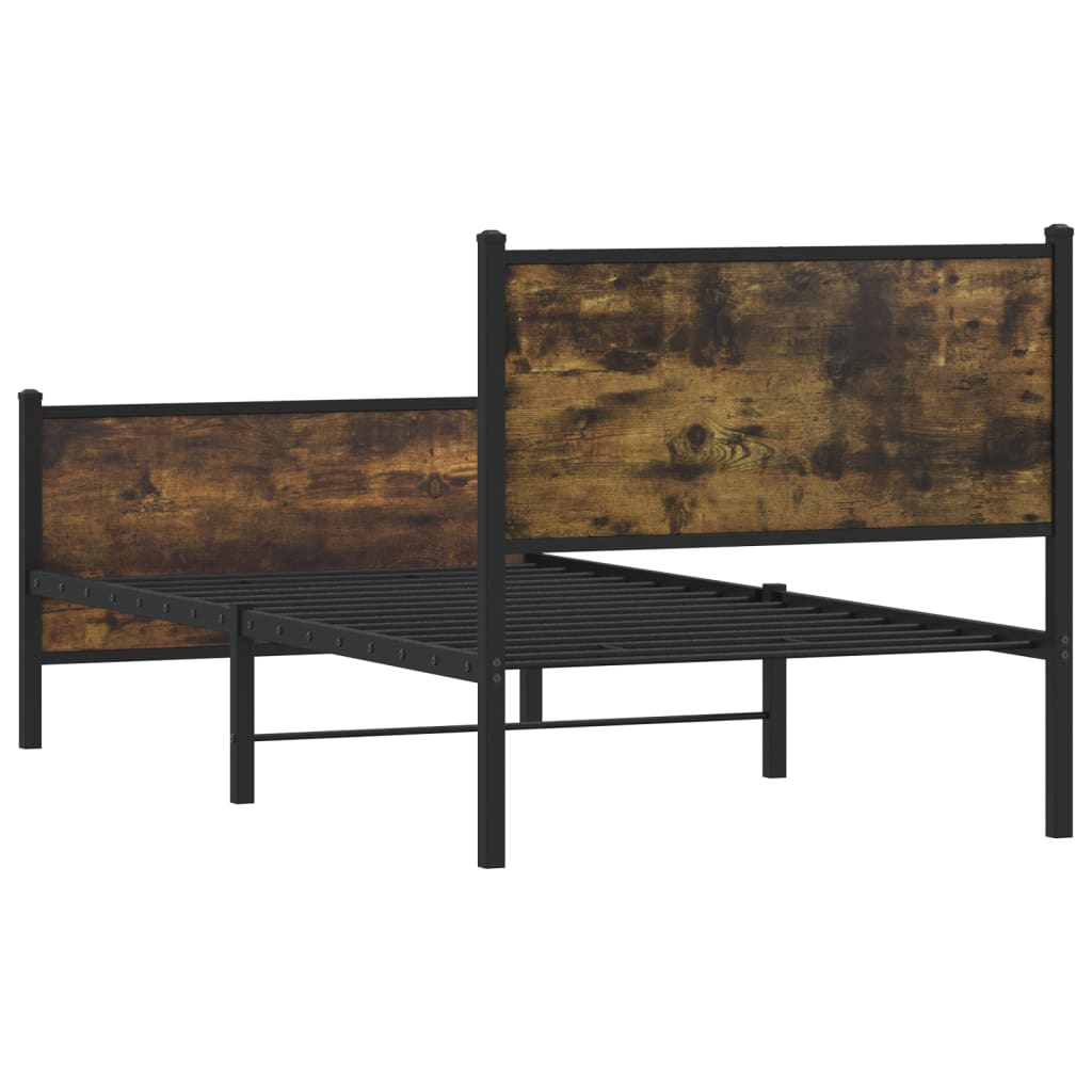 vidaXL Metalowa rama łóżka, bez materaca, przydymiony dąb, 90x190 cm