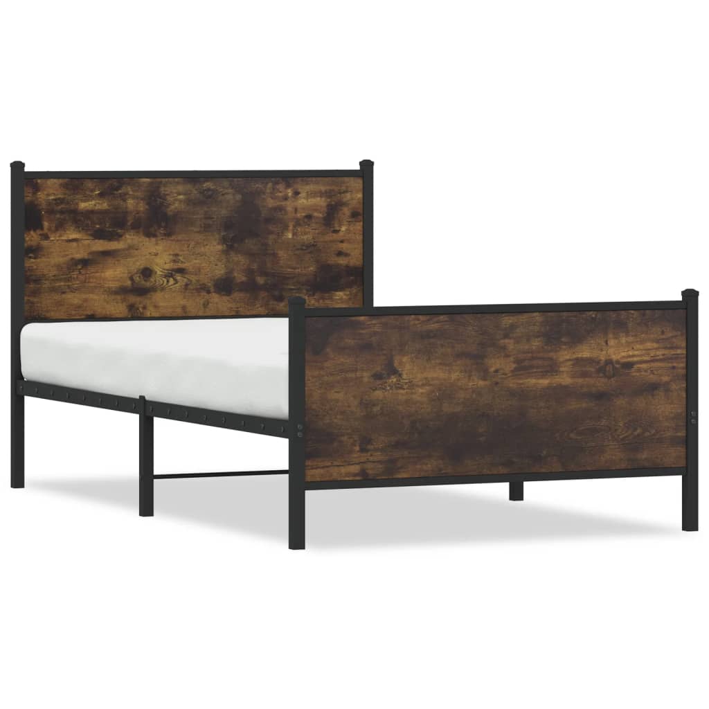 vidaXL Metalowa rama łóżka, bez materaca, przydymiony dąb, 107x203 cm