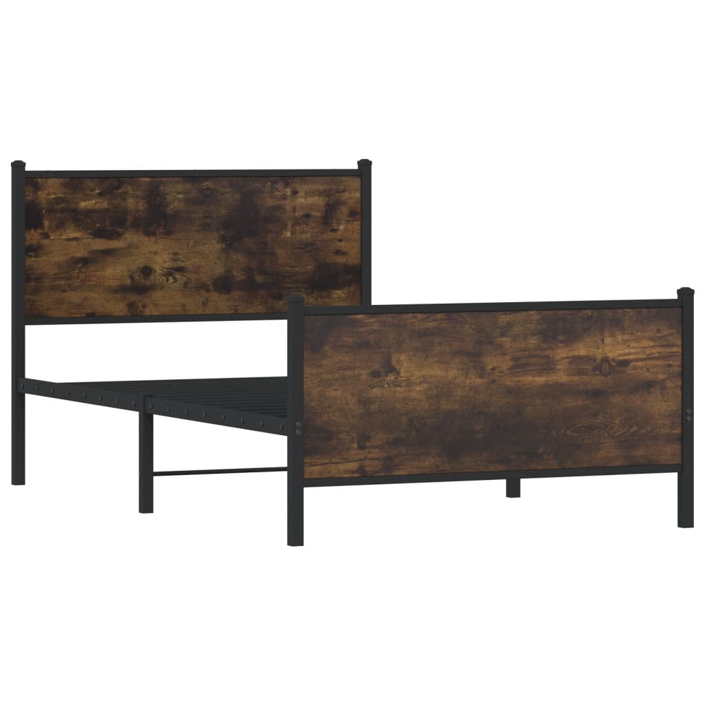 vidaXL Metalowa rama łóżka, bez materaca, przydymiony dąb, 107x203 cm