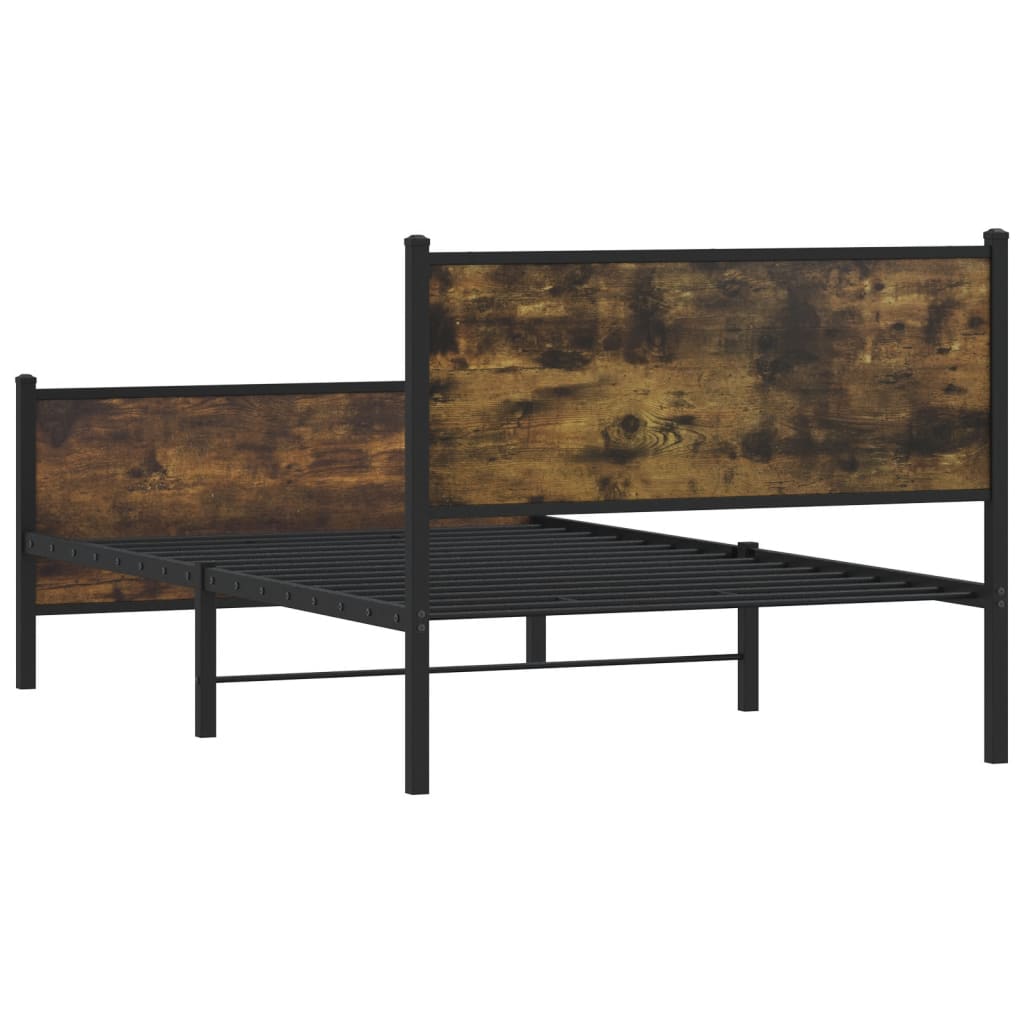 vidaXL Metalowa rama łóżka, bez materaca, przydymiony dąb, 107x203 cm