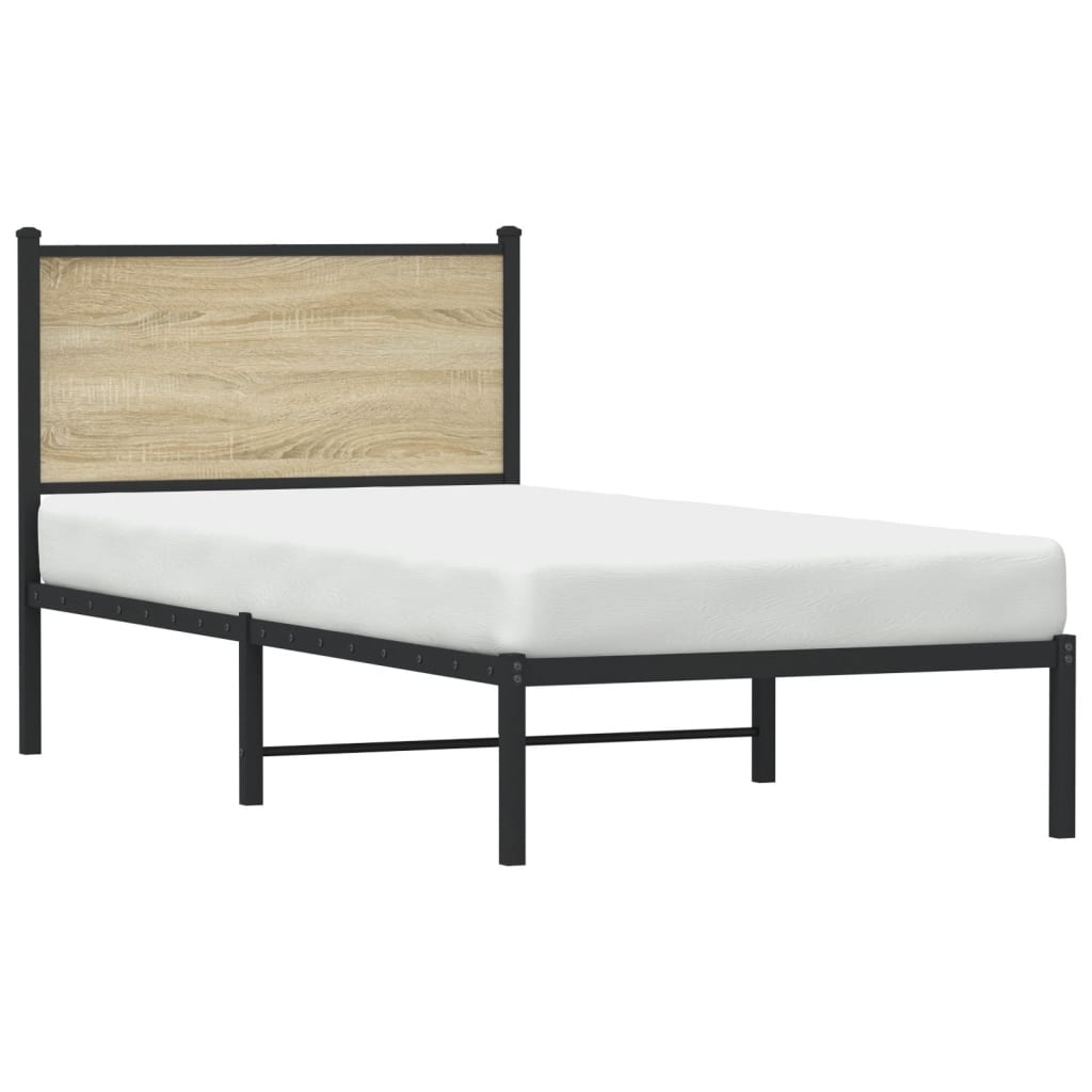 vidaXL Metalowa rama łóżka, bez materaca, dąb sonoma, 75x190 cm