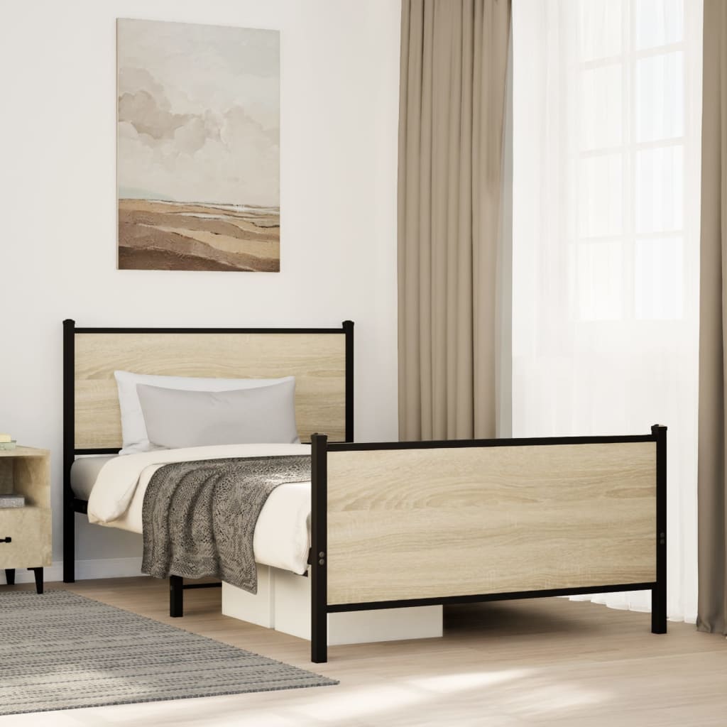vidaXL Metalowa rama łóżka, bez materaca, dąb sonoma, 100x200 cm