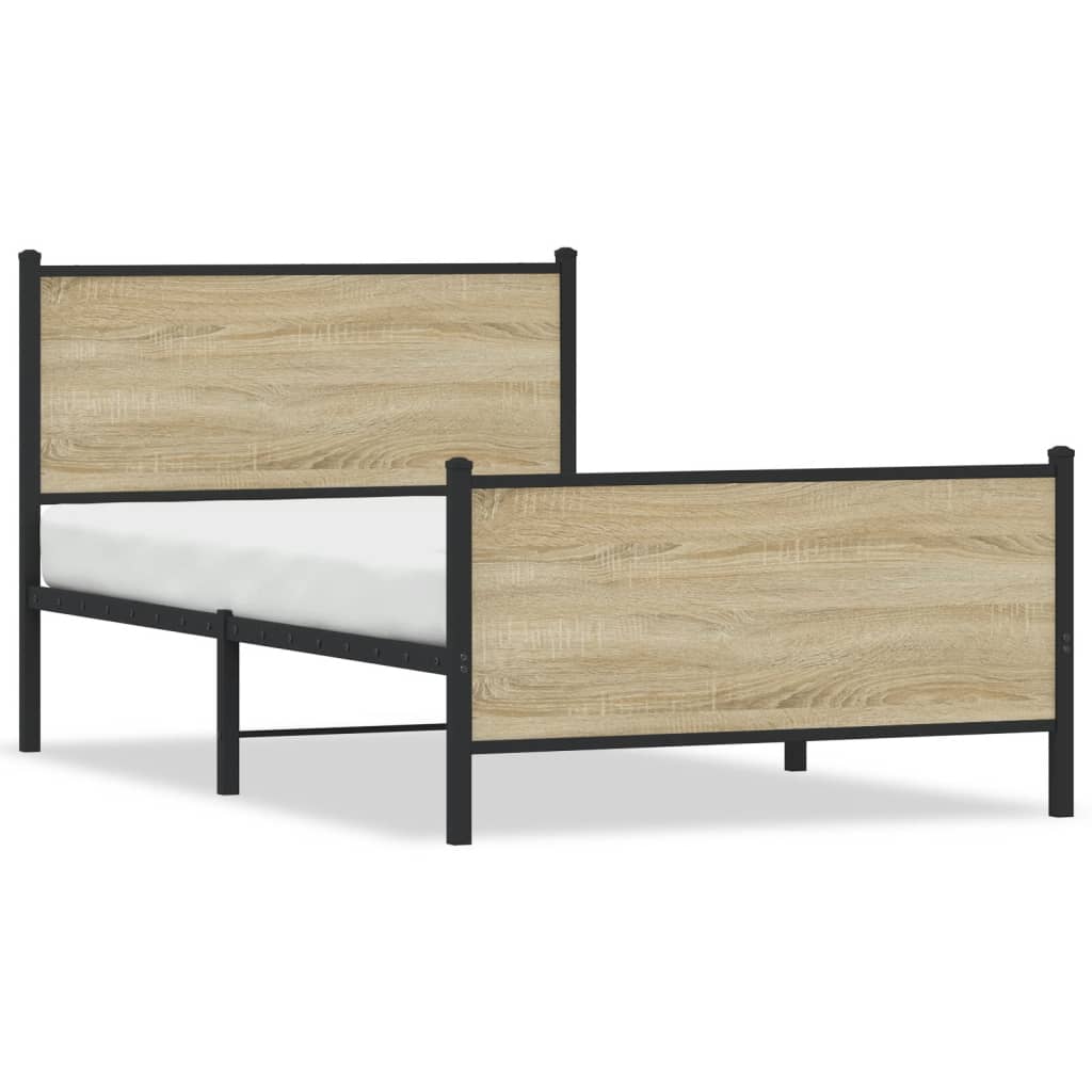 vidaXL Metalowa rama łóżka, bez materaca, dąb sonoma, 107x203 cm