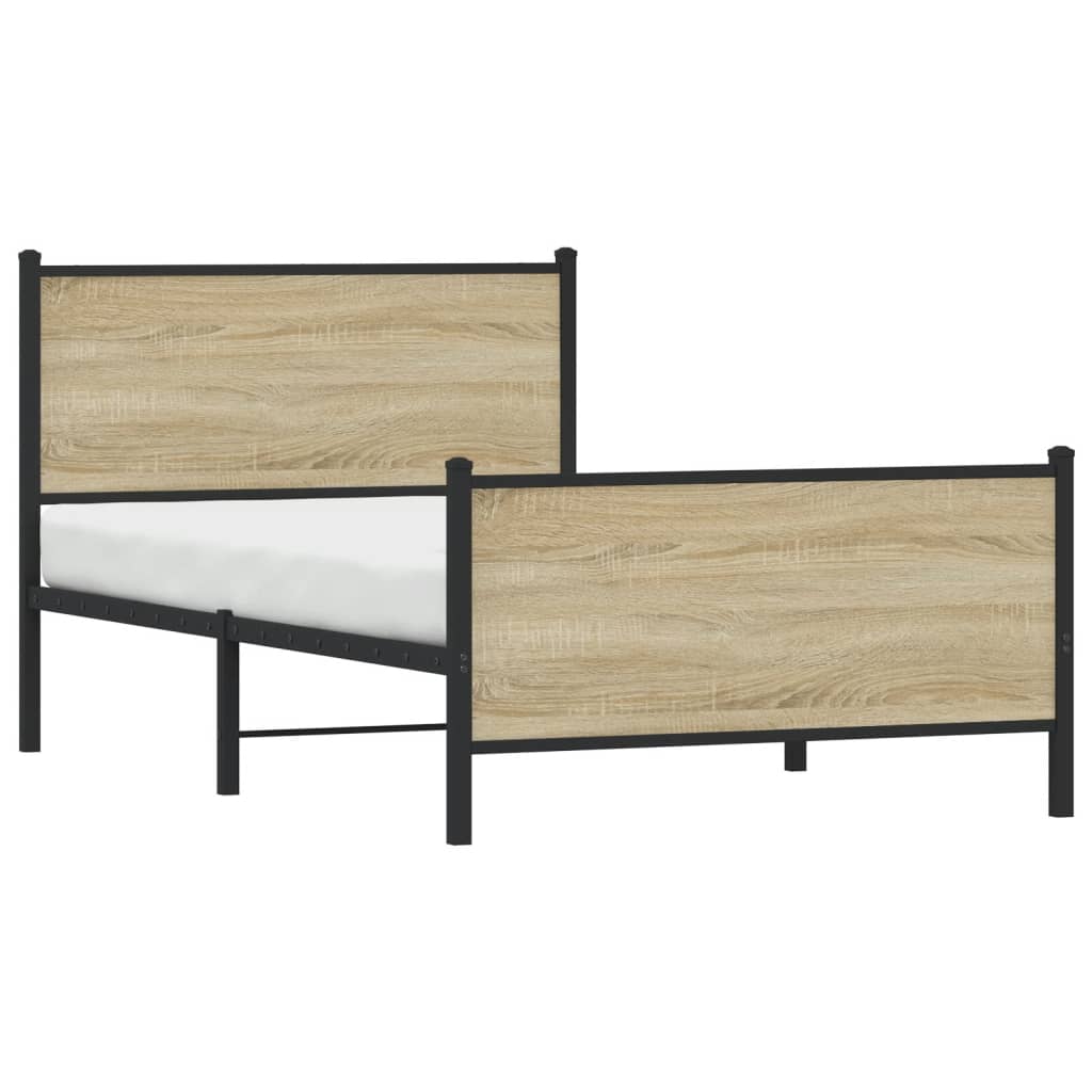 vidaXL Metalowa rama łóżka, bez materaca, dąb sonoma, 107x203 cm