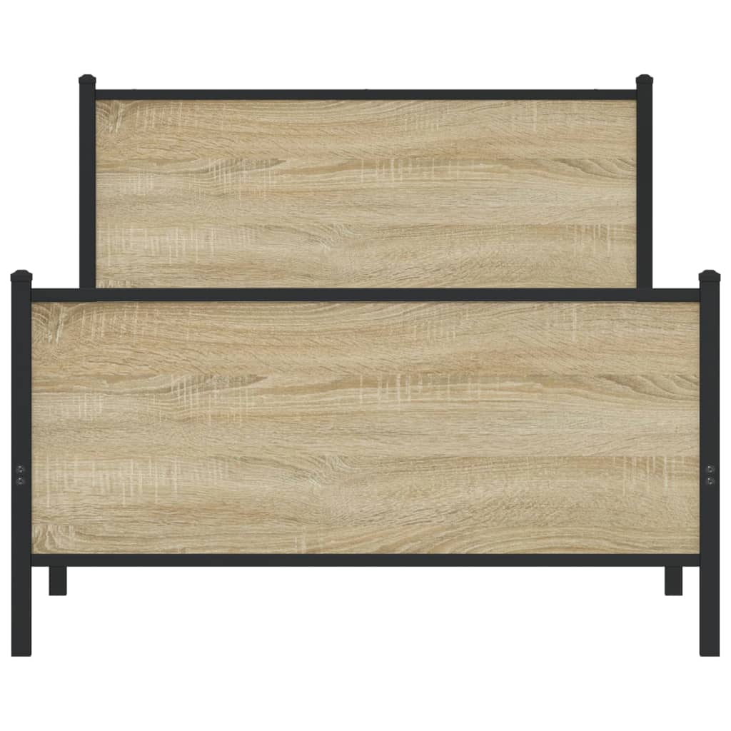 vidaXL Metalowa rama łóżka, bez materaca, dąb sonoma, 107x203 cm