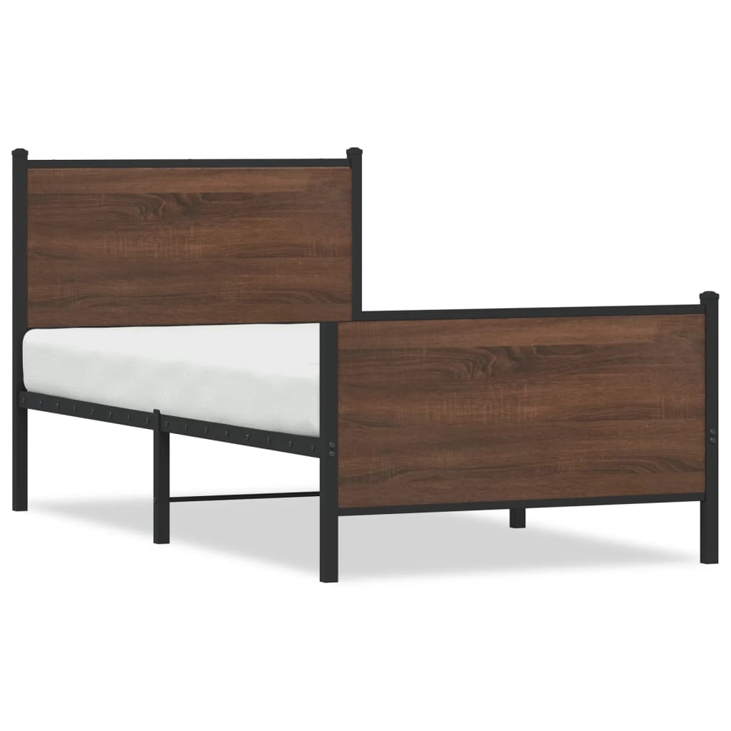 vidaXL Metalowa rama łóżka, bez materaca, brązowy dąb, 100x190 cm
