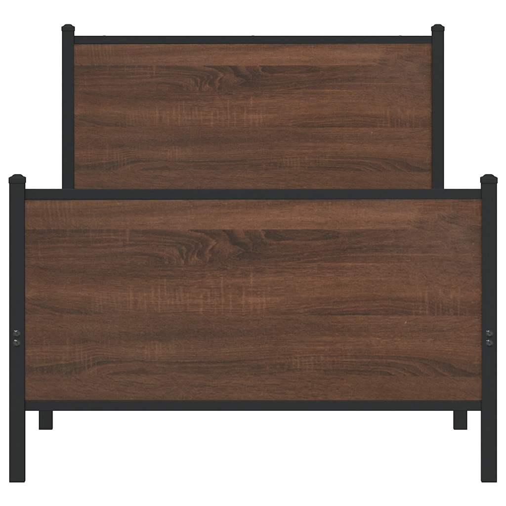 vidaXL Metalowa rama łóżka, bez materaca, brązowy dąb, 100x200 cm