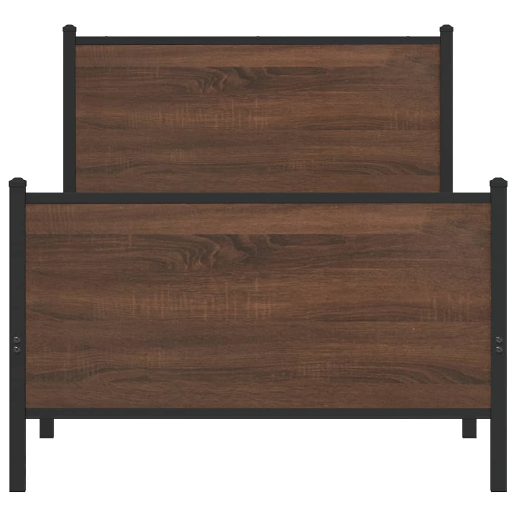 vidaXL Metalowa rama łóżka, bez materaca, brązowy dąb, 107x203 cm