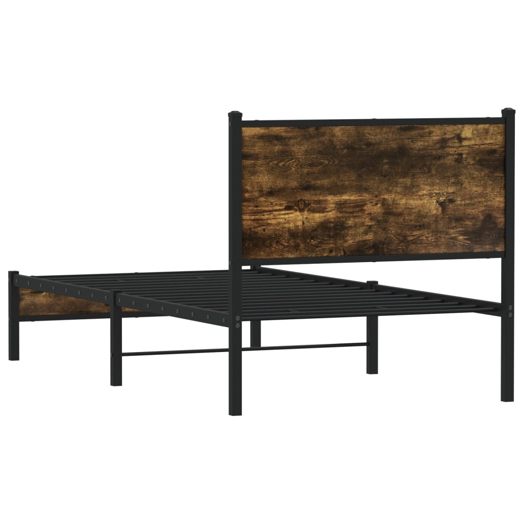 vidaXL Metalowa rama łóżka, bez materaca, przydymiony dąb, 75x190 cm
