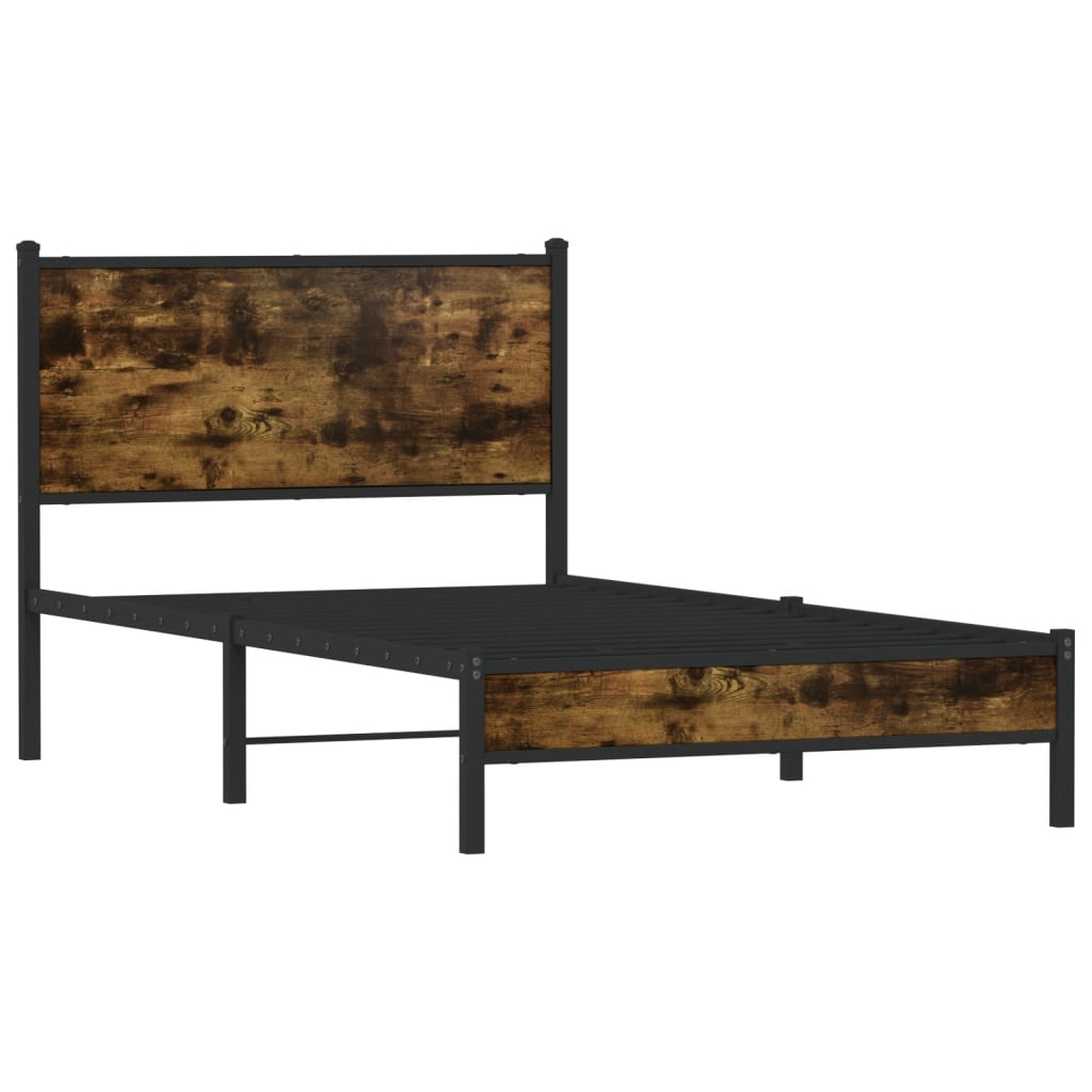 vidaXL Metalowa rama łóżka, bez materaca, przydymiony dąb, 100x190 cm