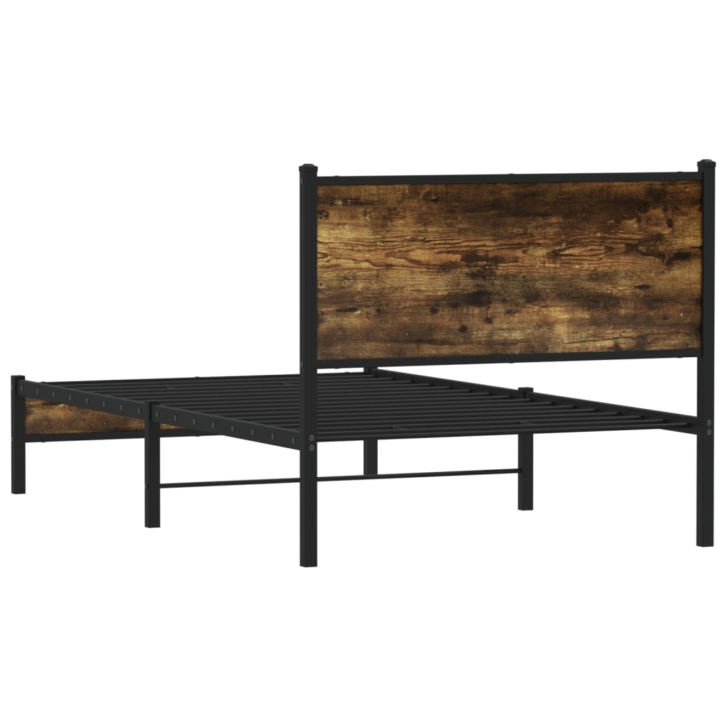 vidaXL Metalowa rama łóżka, bez materaca, przydymiony dąb, 100x190 cm