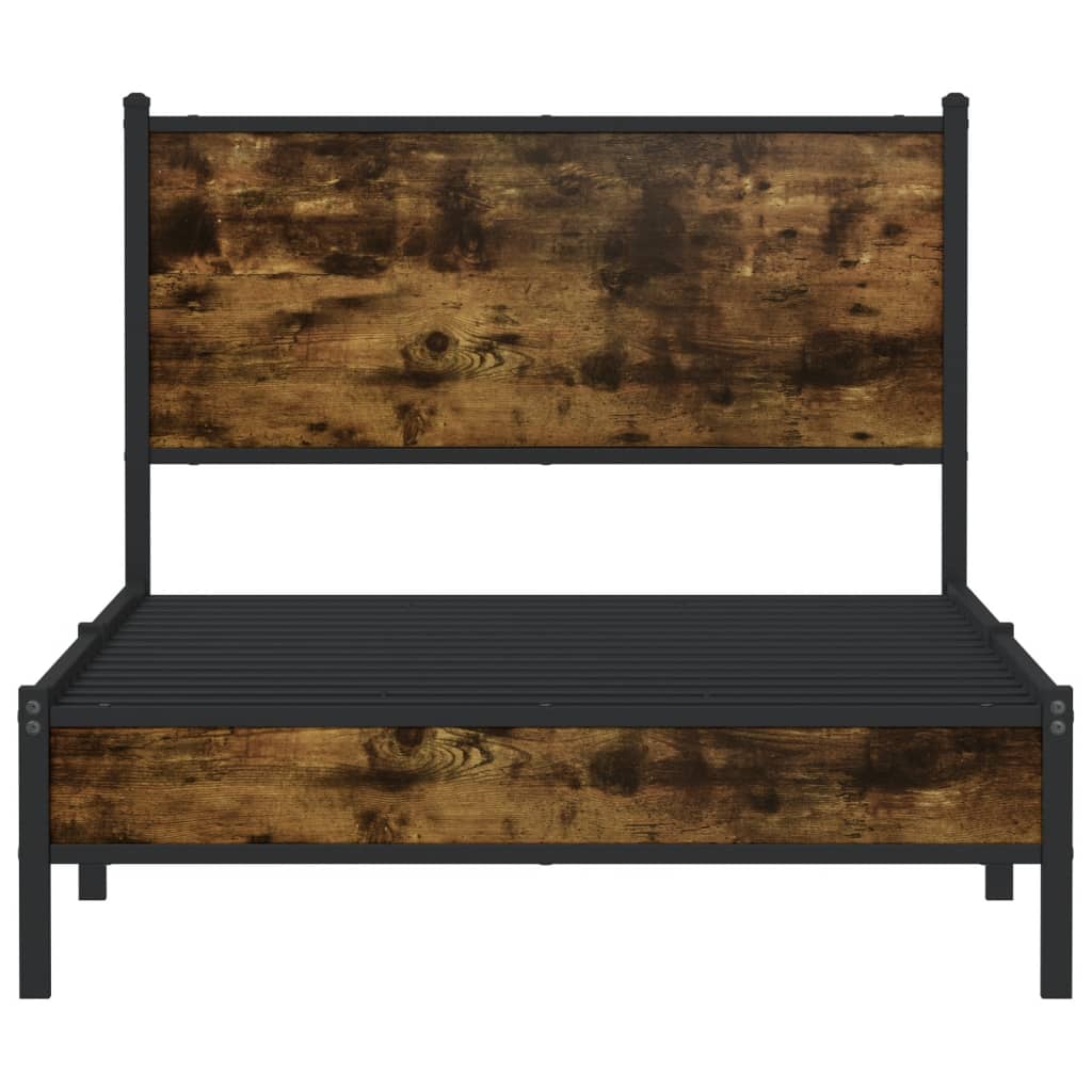 vidaXL Metalowa rama łóżka, bez materaca, przydymiony dąb, 107x203 cm